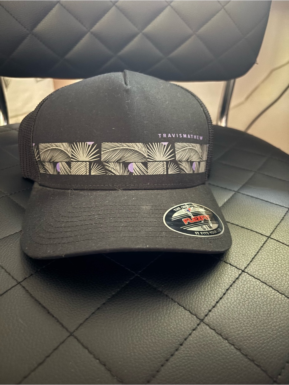 Travis Mathew Black Mesh Cap with Palm Print BRAND NEW